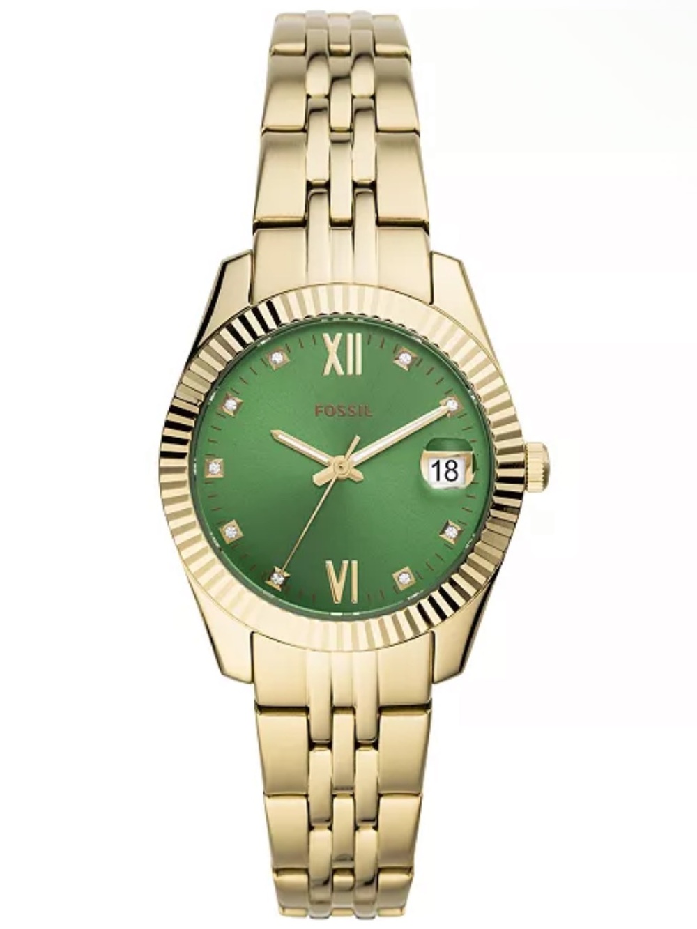 Fossil Gold-Tone Bracelet Watch with Green Dial